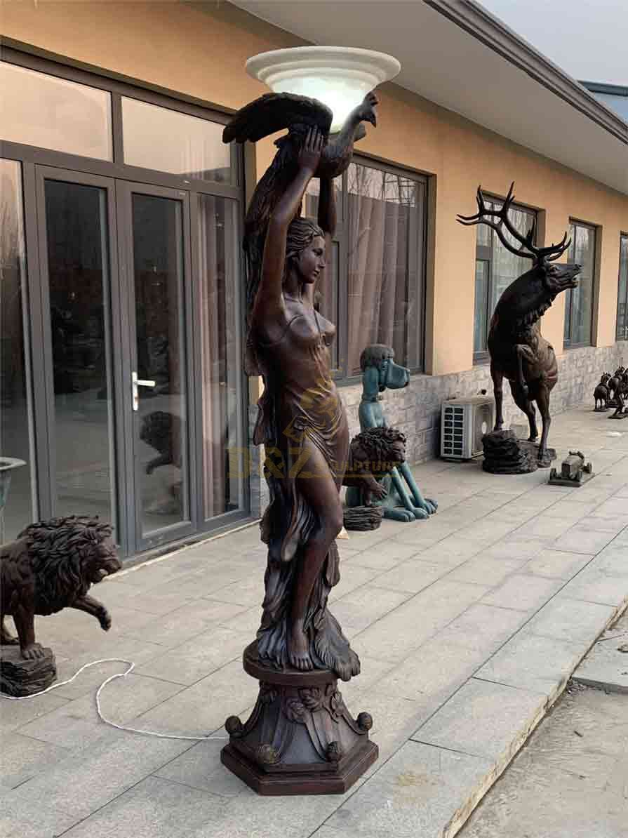 Classical bronze peacock lady statue floor lamp for sale DZ-526