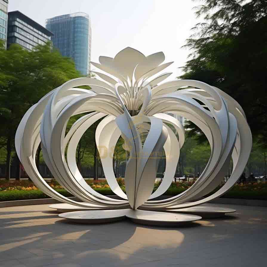 White abstract giant metal flower sculpture pavilion in the garden DZ-529