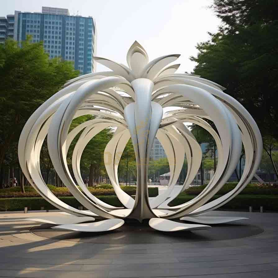 White abstract giant metal flower sculpture pavilion in the garden DZ-529