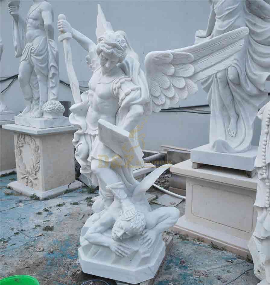 White marble Archangel Michael and devil statue for sale DZ-531