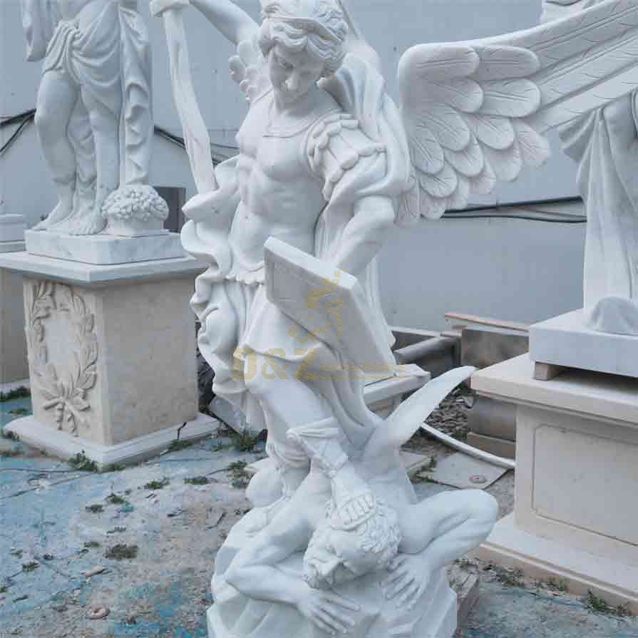 White marble Archangel Michael and devil statue for sale DZ-531