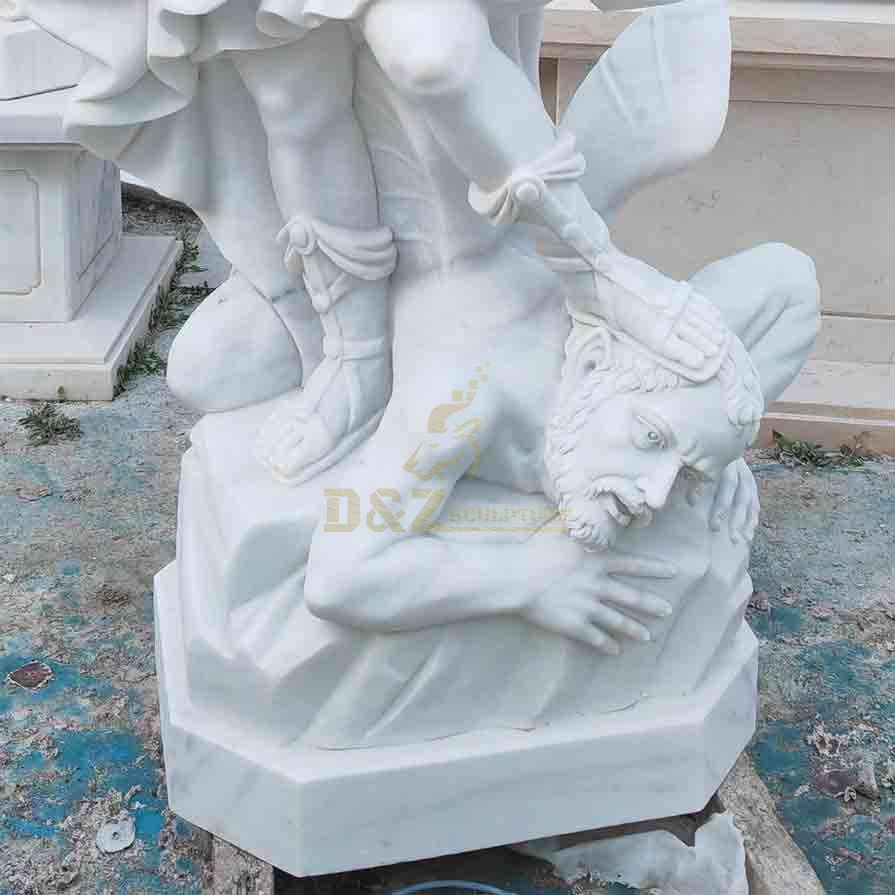 White marble Archangel Michael and devil statue for sale DZ-531