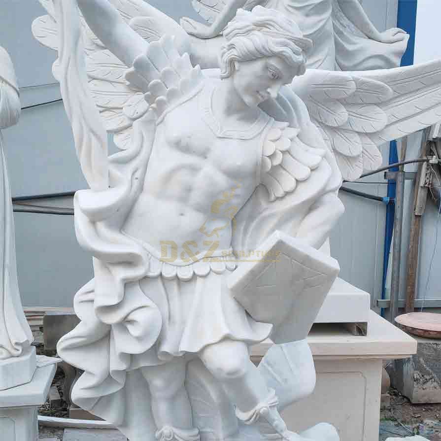 White marble Archangel Michael and devil statue for sale DZ-531