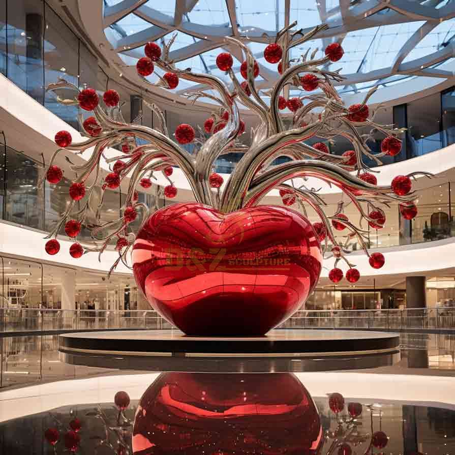 Red stainless steel apple and tree art sculpture: Christmas Eve theme DZ-532