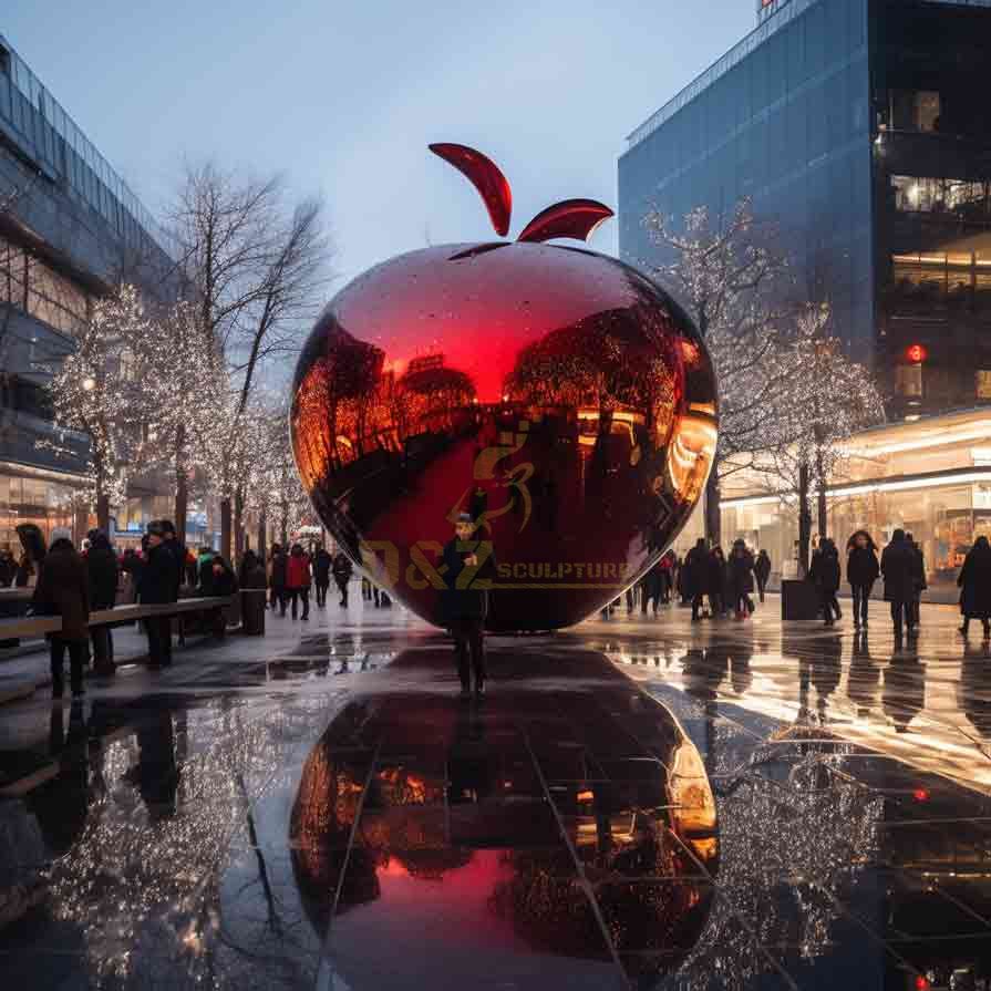 Red stainless steel apple and tree art sculpture: Christmas Eve theme DZ-532