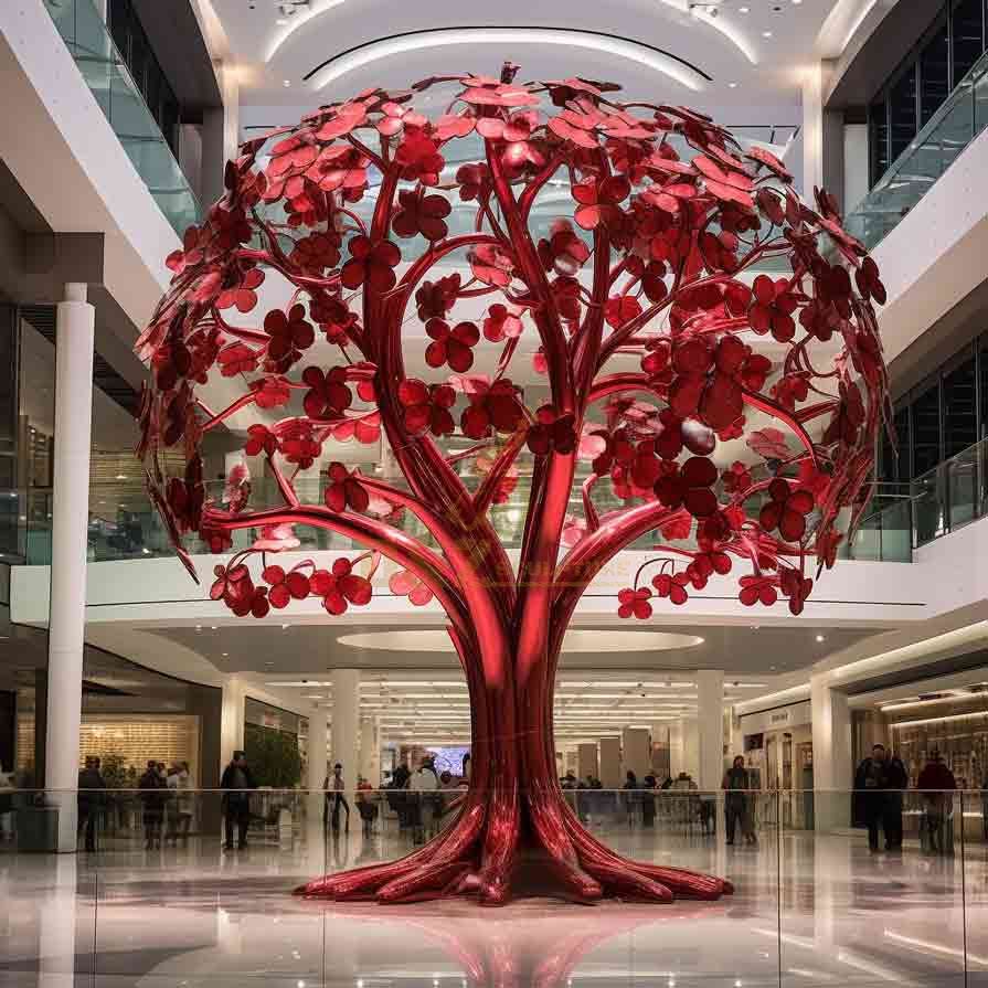 Red stainless steel apple and tree art sculpture: Christmas Eve theme DZ-532