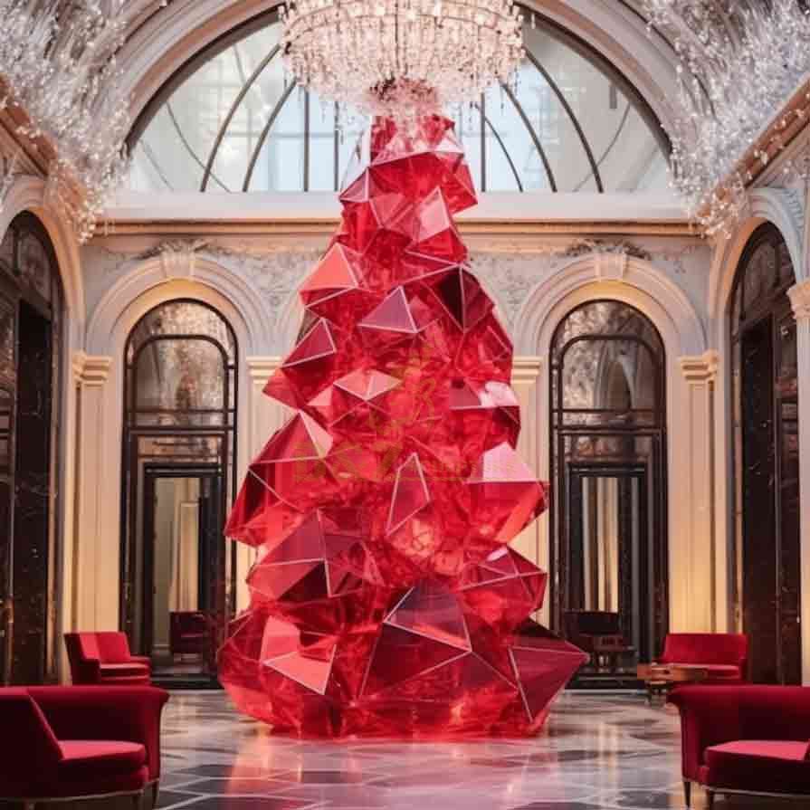 Red modern abstract metal Christmas tree sculpture for sale DZ-534