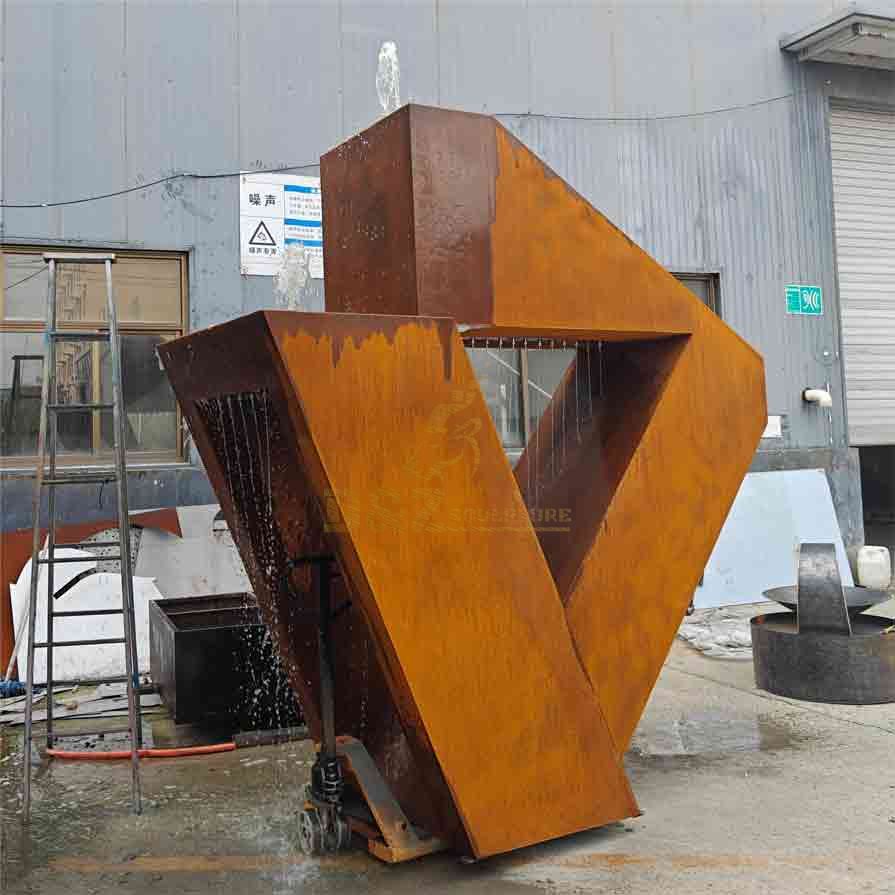 Custom Corten Steel Geometric Outdoor Fountain Sculpture DZ-535