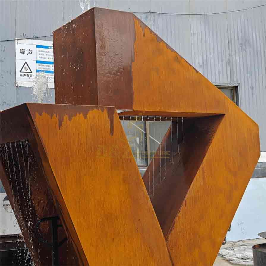 Custom Corten Steel Geometric Outdoor Fountain Sculpture DZ-535