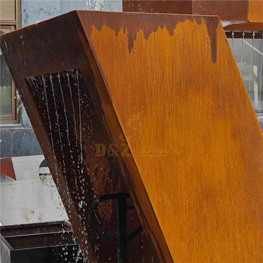 Custom Corten Steel Geometric Outdoor Fountain Sculpture DZ-535