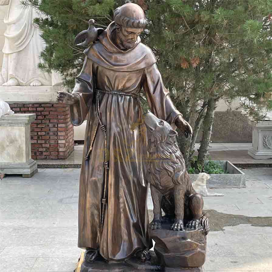 Life Size Bronze St. Francis and Wolf Statue for Sale DZ-537