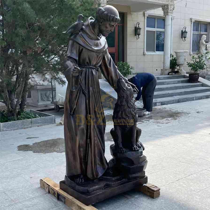 Life Size Bronze St. Francis and Wolf Statue for Sale DZ-537