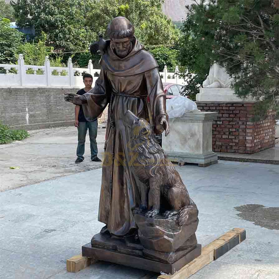 Life Size Bronze St. Francis and Wolf Statue for Sale DZ-537