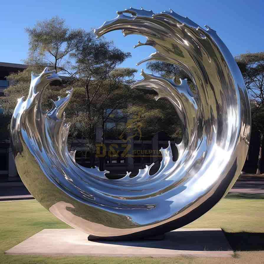 Large mirrored stainless steel metal wave sculptures for sale DZ-542