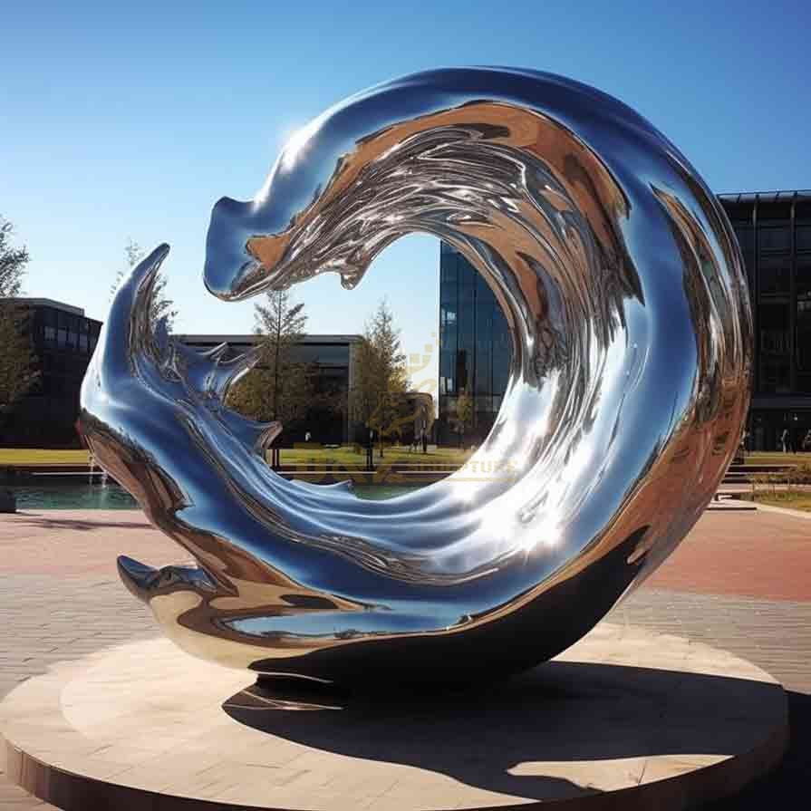 Large mirrored stainless steel metal wave sculptures for sale DZ-542