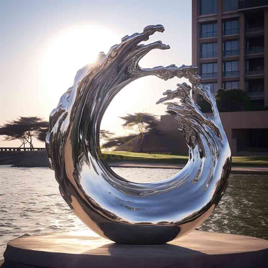 Large mirrored stainless steel metal wave sculptures for sale DZ-542