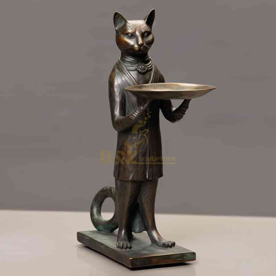 Bronze standing cat butler statue