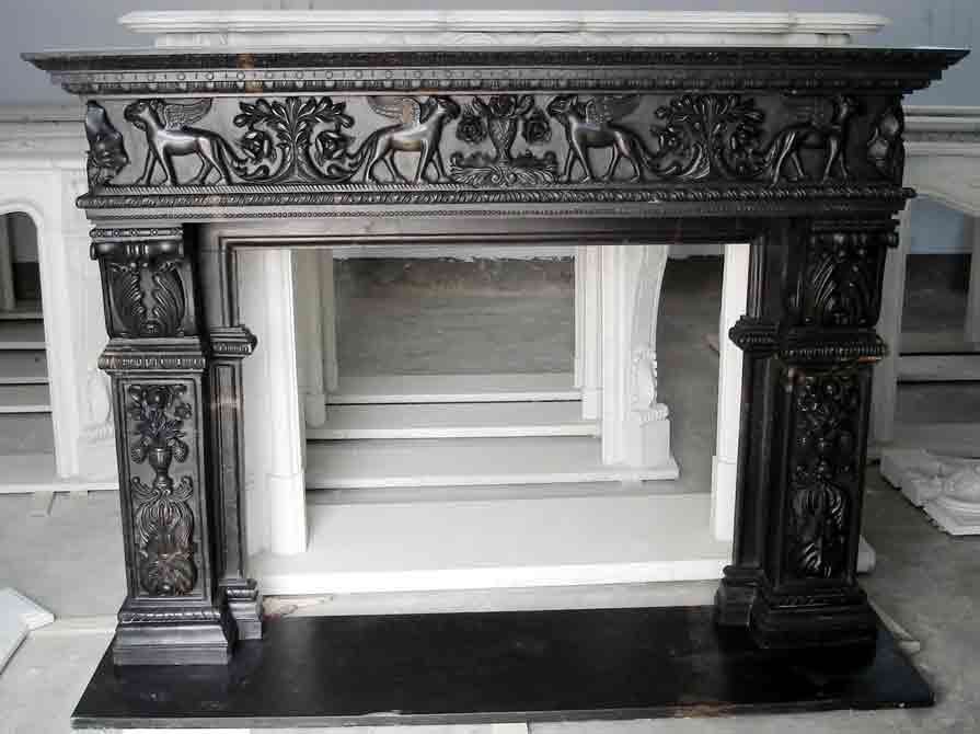 Black Marble Fireplace Mantel Surround Sculptures for Sale DZ-547