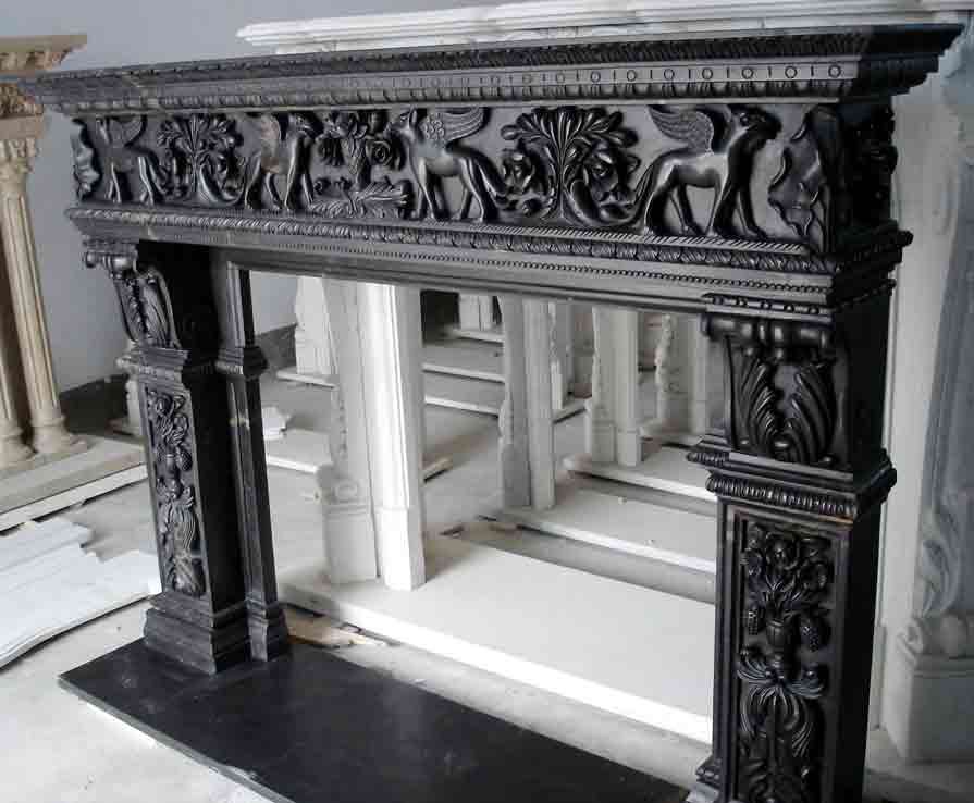 Black Marble Fireplace Mantel Surround Sculptures for Sale DZ-547