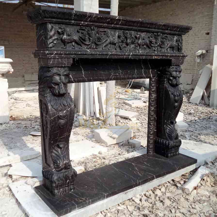 Black Marble Fireplace Mantel Surround Sculptures for Sale DZ-547