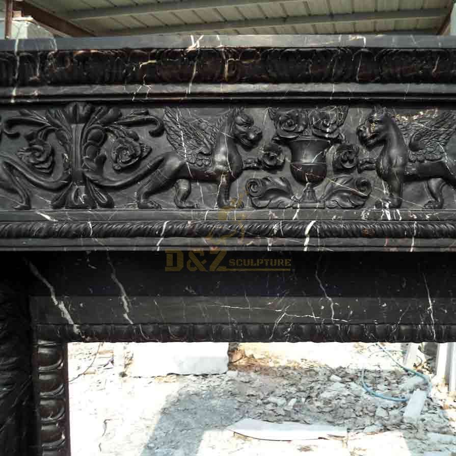 Black Marble Fireplace Mantel Surround Sculptures for Sale DZ-547