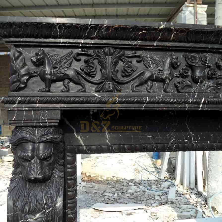 Black Marble Fireplace Mantel Surround Sculptures for Sale DZ-547