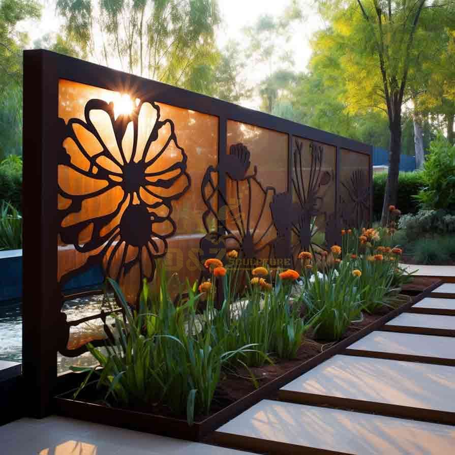 Garden Corten Steel Privacy Screen Sculpture with Flower Pond for Sale DZ-548