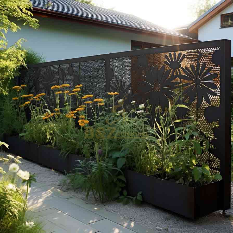 Garden Corten Steel Privacy Screen Sculpture with Flower Pond for Sale DZ-548