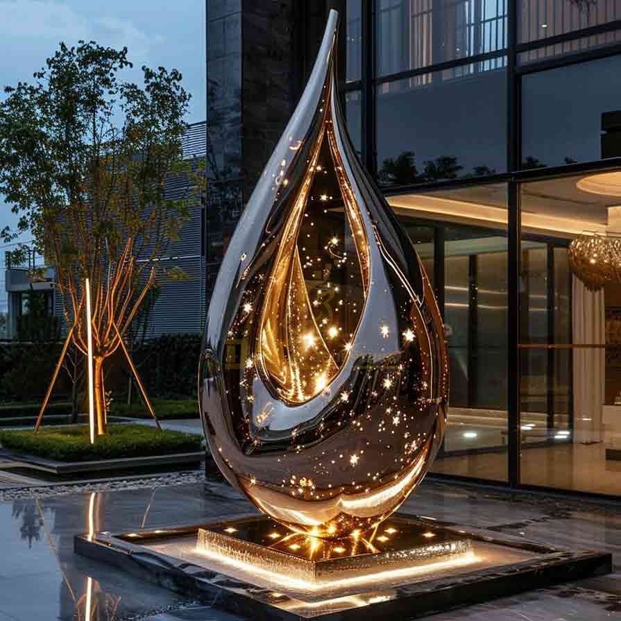 Custom modern large metal water drop shaped fountain sculpture DZ-549