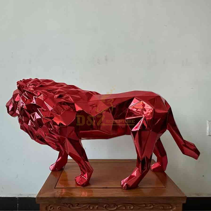 Bulk Custom Red Geometric Metal Cheetah Lion Tiger Sculptures, Hotel Project DZ-550