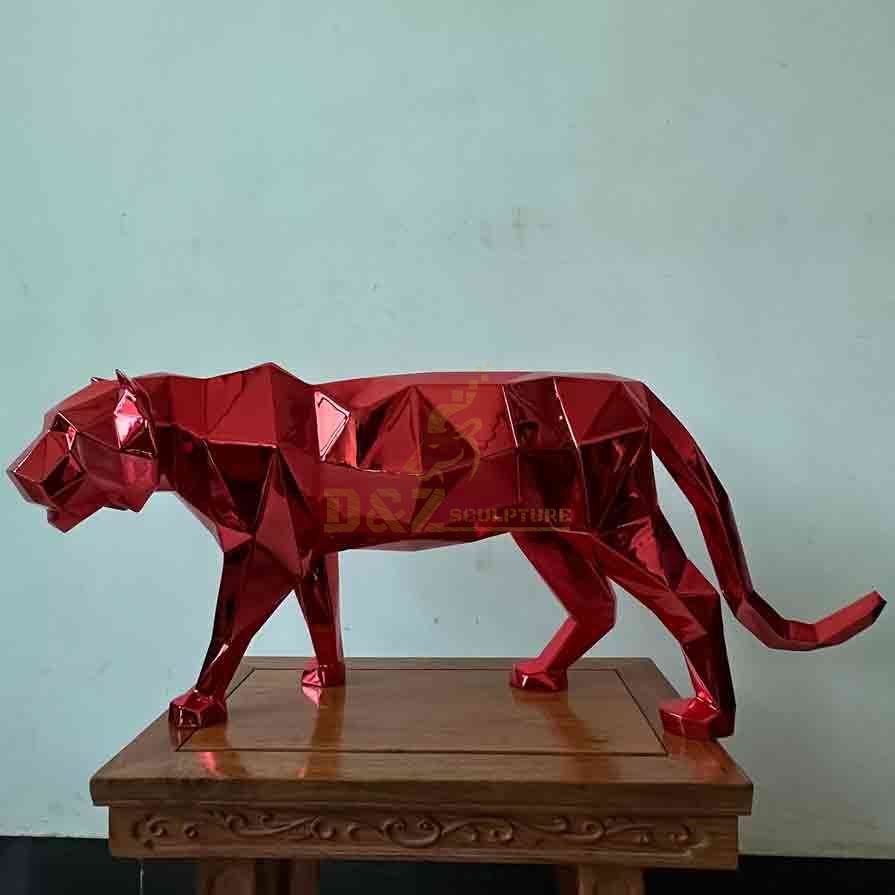 Bulk Custom Red Geometric Metal Cheetah Lion Tiger Sculptures, Hotel Project DZ-550