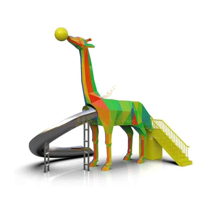 Modern metal giraffe sculpture slide for playground project DZ-551