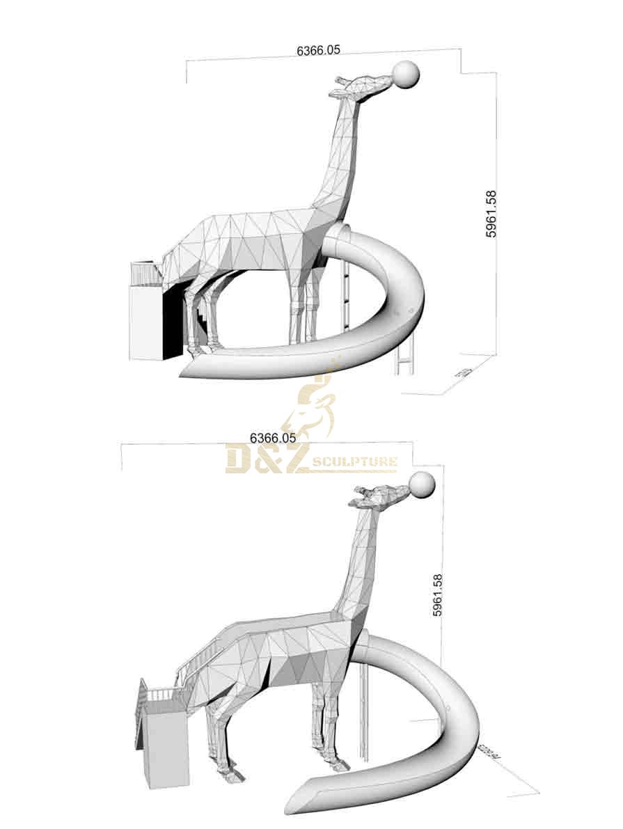 Modern metal giraffe sculpture slide for playground project DZ-551