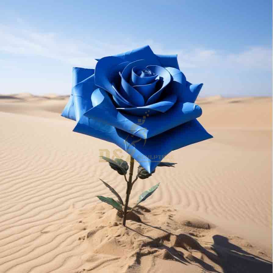 Large Blue Metal Rose Sculpture: Dream Journey of Love DZ-557