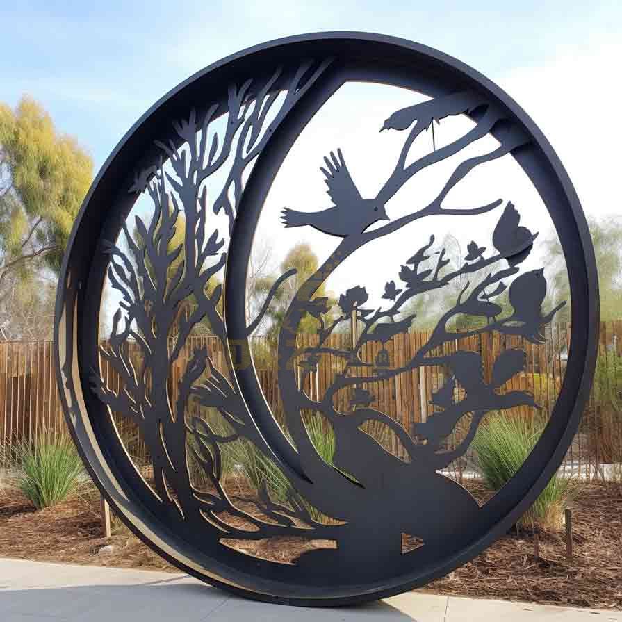 Large Stainless Steel Hollow Round Metal Art Wall Sculpture Custom DZ-560