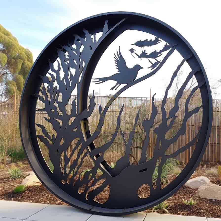 Large Stainless Steel Hollow Round Metal Art Wall Sculpture Custom DZ-560