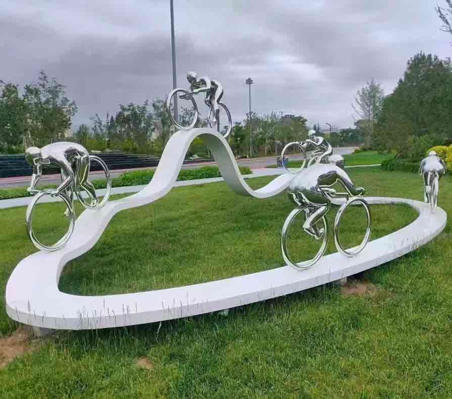 Stainless Steel Abstract Bicycle Figure Sculpture – Modern Metal Art DZ-561