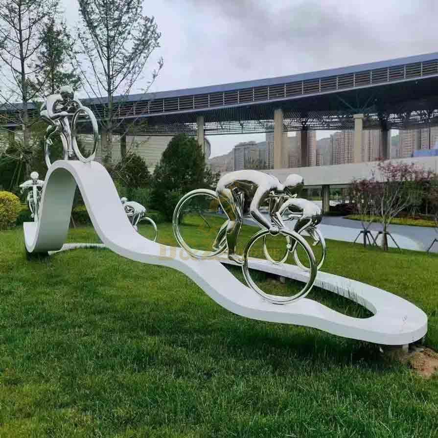 Stainless Steel Abstract Bicycle Figure Sculpture – Modern Metal Art DZ-561