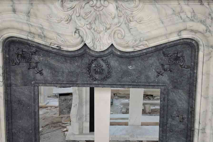 Custom Marble Fireplace Mantel Surround Sculpture with Flower Decorations DZ-566