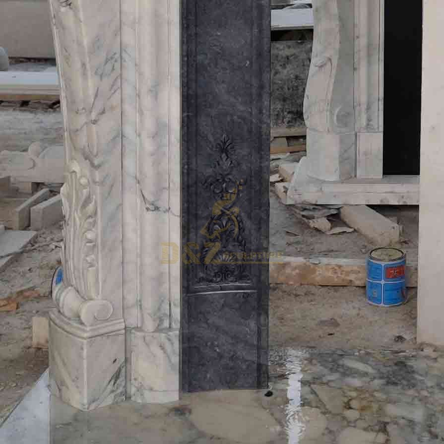 Custom Marble Fireplace Mantel Surround Sculpture with Flower Decorations DZ-566