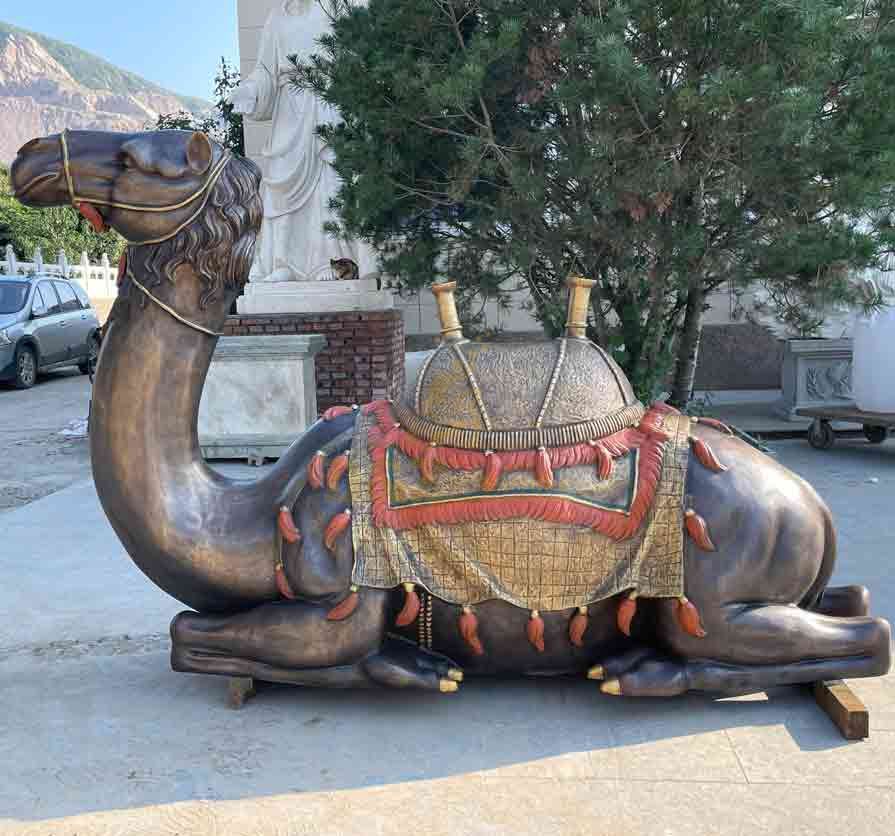 Large horizontal bronze camel statue for sale with exquisite saddle decoration DZ-568