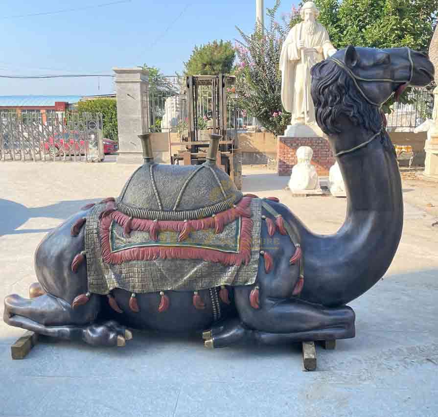 Large horizontal bronze camel statue for sale with exquisite saddle decoration DZ-568