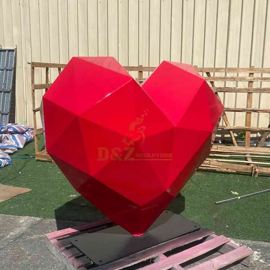 Modern Geometric Abstract Metal Red Heart Sculpture for Sale DZ-569