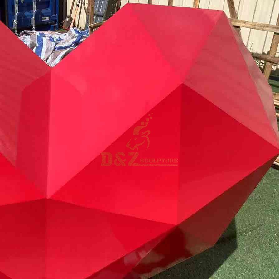 Modern Geometric Abstract Metal Red Heart Sculpture for Sale DZ-569