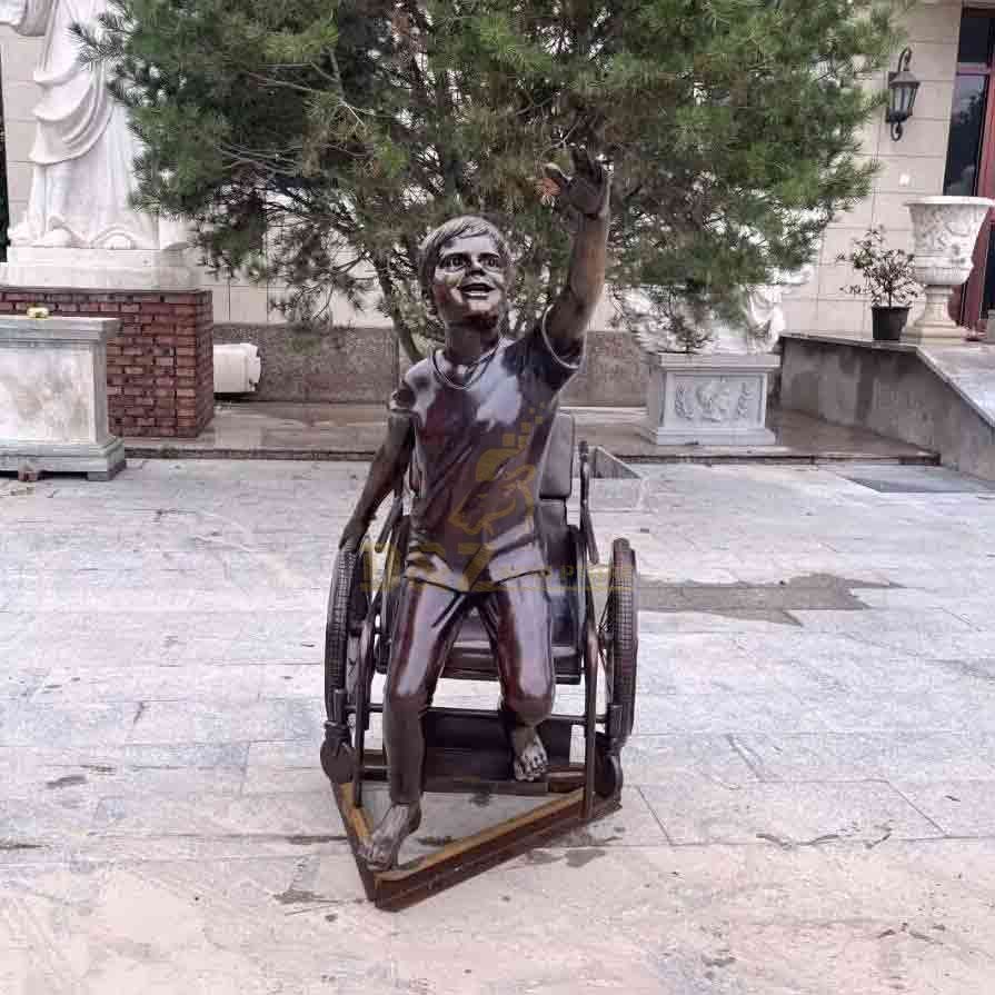 Boy in wheelchair bronze statue custom figure statue DZ-572