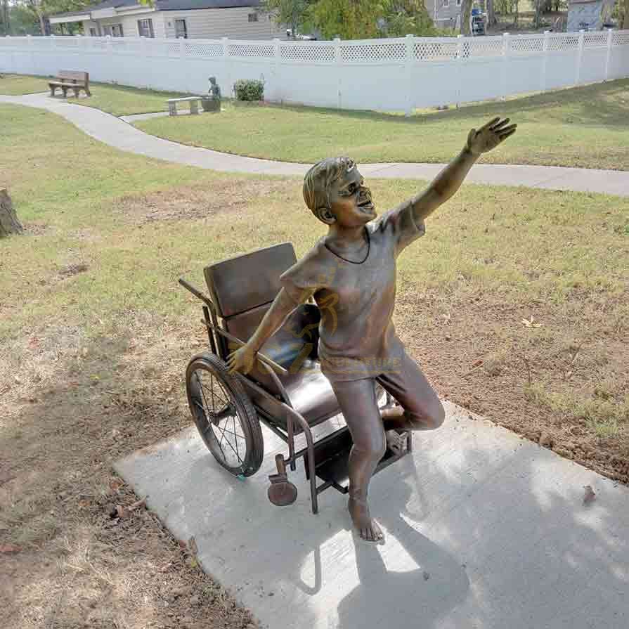 Boy in wheelchair bronze statue custom figure statue DZ-572