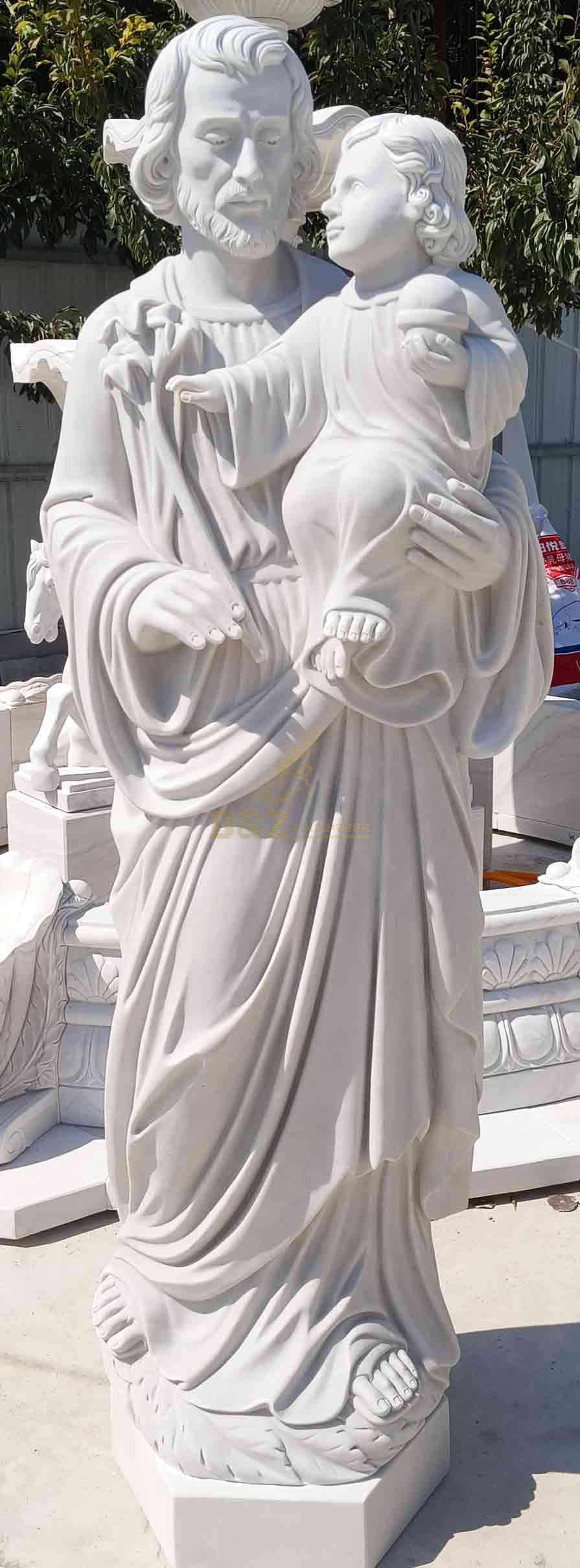 White Marble Joseph Holding Baby Jesus Statue for Sale DZ-574