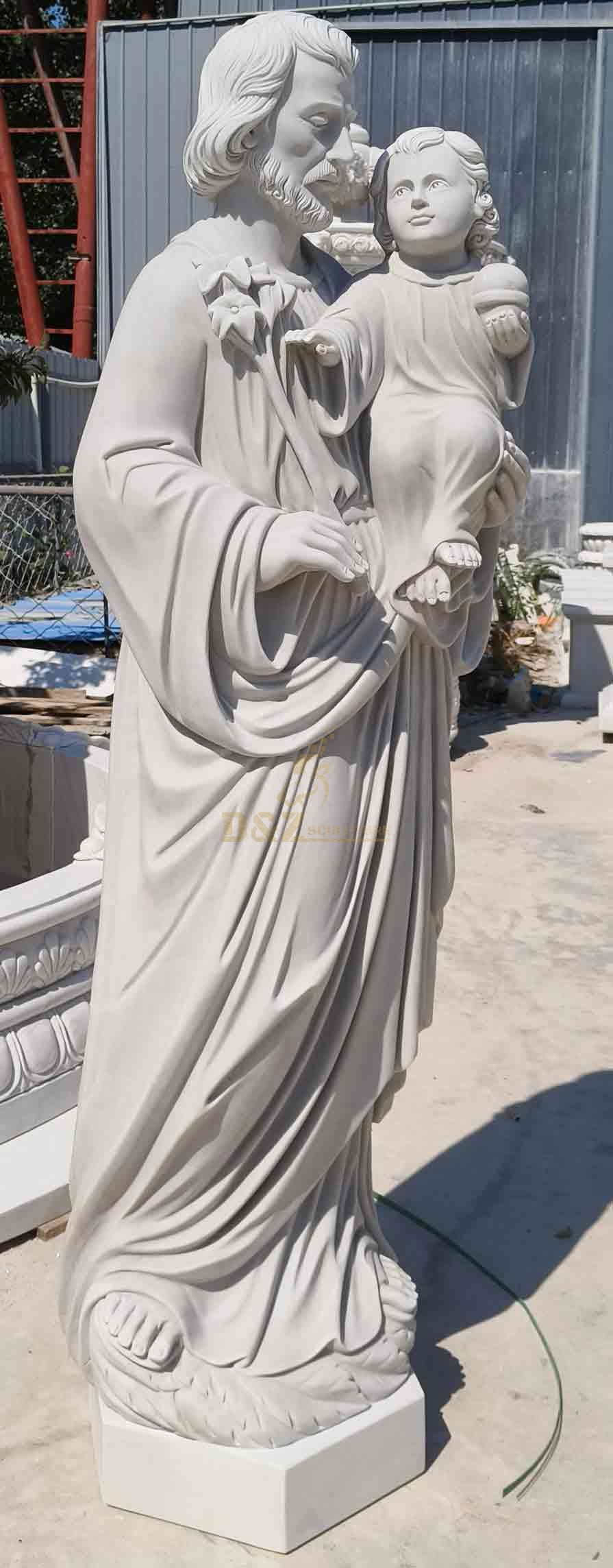 White Marble Joseph Holding Baby Jesus Statue for Sale DZ-574