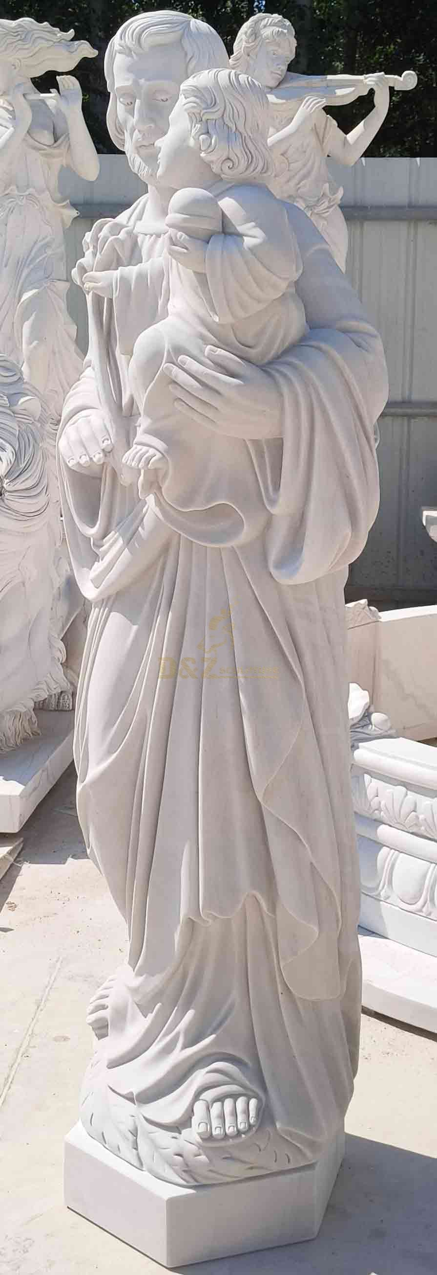 White Marble Joseph Holding Baby Jesus Statue for Sale DZ-574