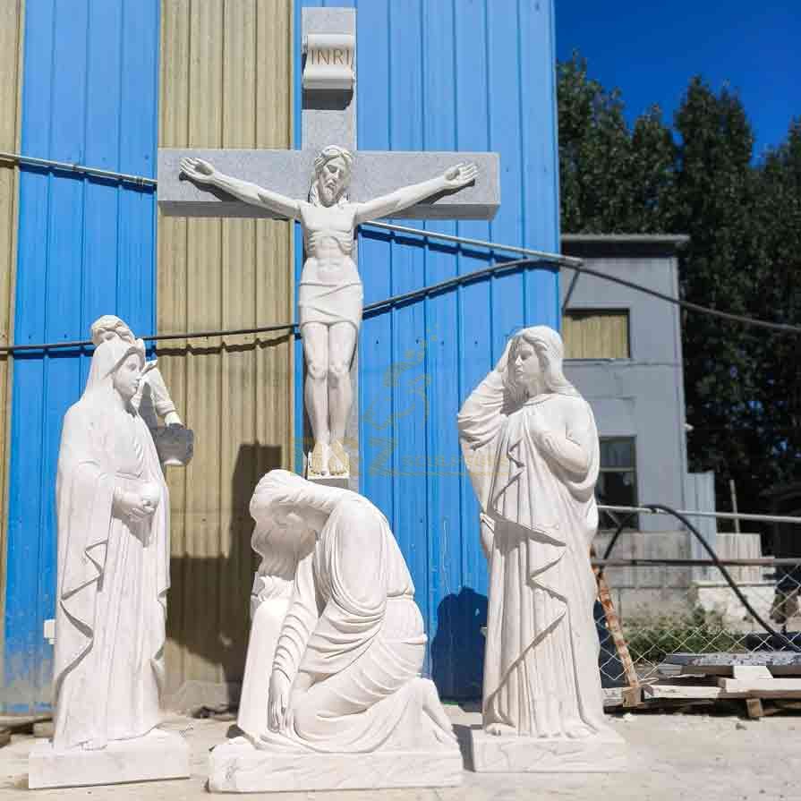 Large outdoor marble Jesus Crucifixion sculpture Jesus cross and saints memorial sculpture DZ-577